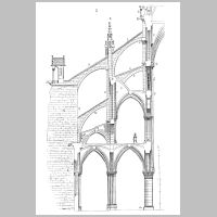 Coupe schematique de la grande nef avec ses 2 bas-cotes d'egale hauteur et ses tribunes telle qu'elle se presentait en 1220-1230. Vers 1230. Viollet-le-Duc, Wikipedia.png